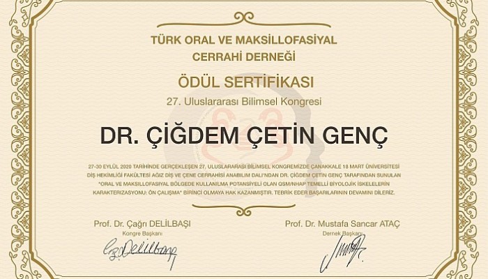 27. Uluslararası Bilimsel Kongresi’nden ÇOMÜ’ye Birincilik Ödülü