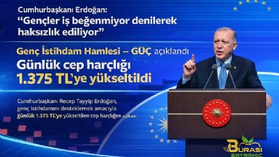 Erdoğan “Gençler iş beğenmiyor deyip haksızlık ediyorlar” dedi, genç istihdam hamlesinin detaylarını açıkladı: Günlük 1375 lira cep harçlığı! 